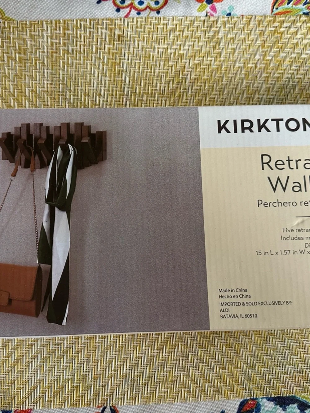KIRKTOWN Brown Retractable Wall Hook Rack - 5-Hook Space-Saving Organizer